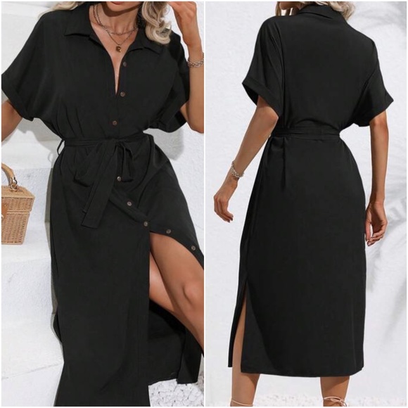 Boho Black Button down Dress - Picture 2 of 3